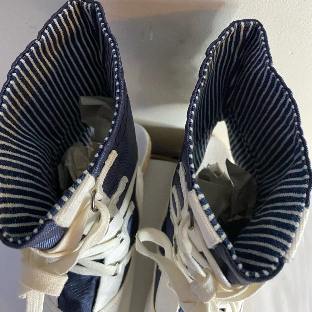 NWOT Pajar Nautical Navy Canvas Lace Up Espadrille Wedge Bootie Sandals 7